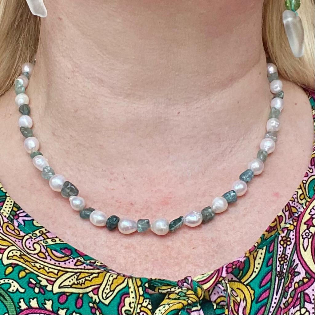 Baroque pearl & blue apatite necklace | Sky and Sea
